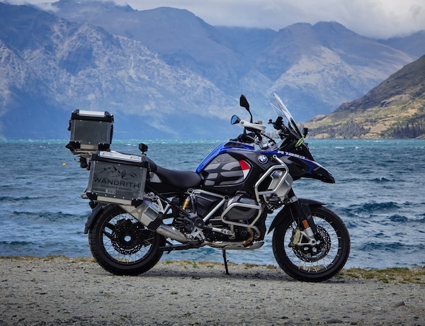 High-end BMW motorcycle against a South Island lake